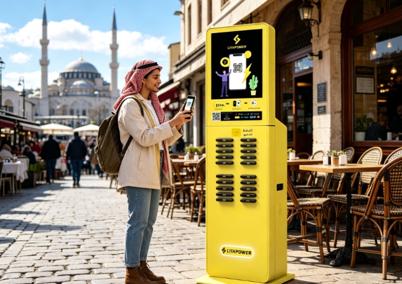 阿联酋共享充电宝，市UAE Phone Charging Station, emerging market, multi-scenario deployment and stable high returns场新蓝海，场景化落地稳定赚取高收益